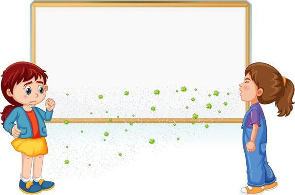 Coronavirus theme with two girls and many virus cells