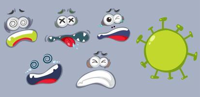 Set of virus cell and different facial expressions vector