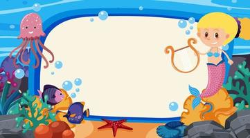 Frame template design with sea creatures  under the ocean vector