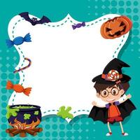 Frame template design with boy in halloween costume vector