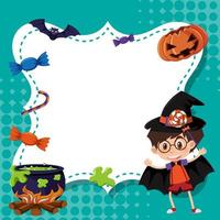 diseño de plantilla de marco con niño disfrazado de halloween vector