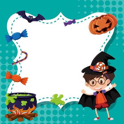 Frame template design with boy in halloween costume