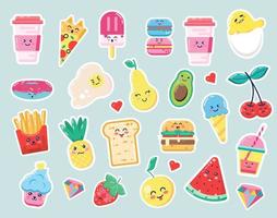 Cute food Cartoon stickers vector