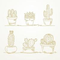 maceta de cactus dibujado a mano vector