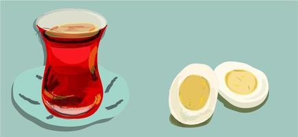 Turkish Tea and Hard Boiled Eggs vector