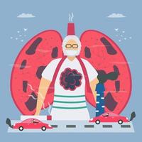 Air pollution and smoking affecting lungs vector