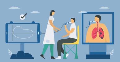 Spirometry test to measure lung function on patient vector