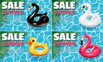 Banners Sale Summer Set with Bird Floats  vector
