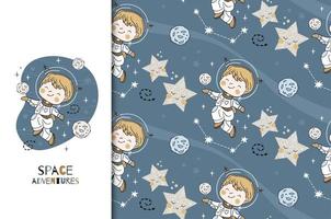 Little space researcher and seamless pattern
