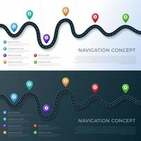 plantilla de infografía de ubicación de carretera con punteros vector