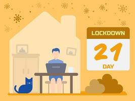 Lockdown concept with man working from home vector