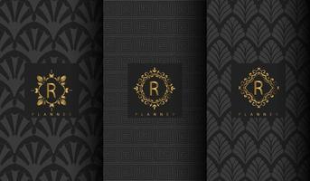 Dark gray luxury pattern set vector