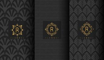 Dark gray luxury pattern set vector