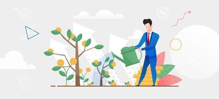 Man in Suit Watering Money Tree vector