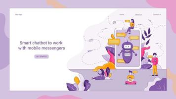 Flat Smart Chatbot to Work with Mobile Messengers vector