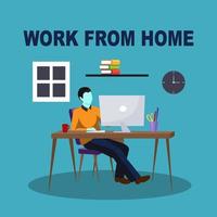 Man Working From Home On Computer vector