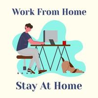 Man On Computer Working From Home vector