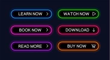 Set of neon outlined web buttons