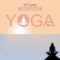 Cartel del día internacional del yoga con fondo abstracto de agua de mar vector
