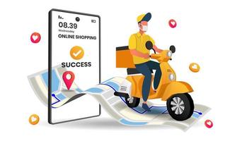 Online mobile application delivery service by scooter vector