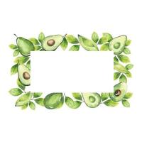 Watercolor rectangular frame with avocados and greenery 