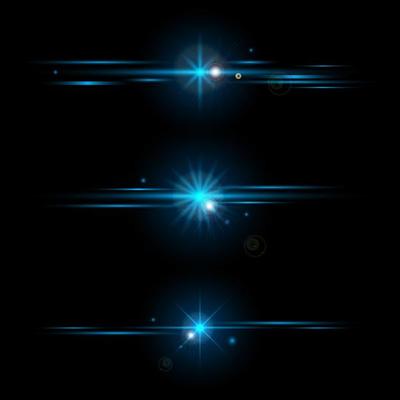 Set of elements glowing blue light effects 