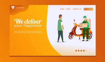 página de destino de entrega con scooter de moto de entrega vector