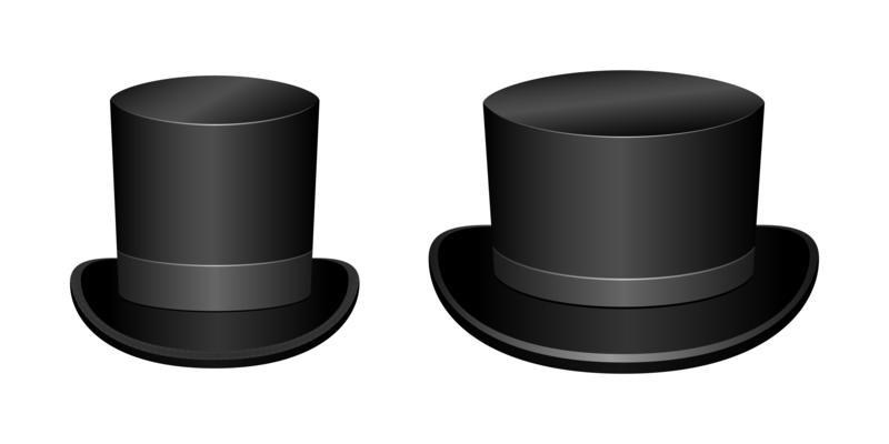 Sombrero de copa negro del caballero del vintage aislado en blanco.  accesorio topper tradicional clásico