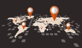 Mapa mundial de puntos con alfileres de ubicación vector