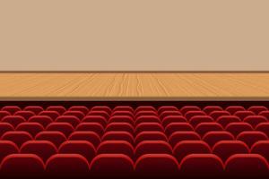 sala de teatro con hileras de comidas y escenario vacío vector