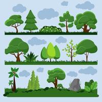 conjunto de paisaje de árboles y césped vector