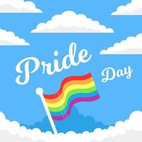 Pride Day card with flag in clouds vector