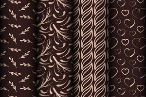 Set of foliage and heart seamless patterns vector
