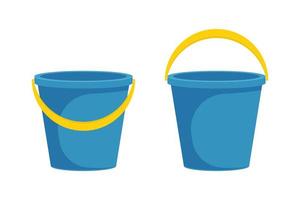 Blue flat bucket with handle set vector