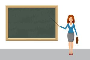 Female teacher with pointer at blackboard vector