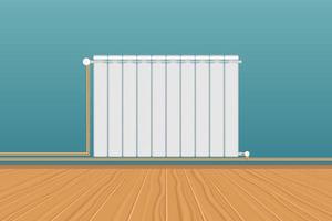 White heating radiator on blue wall vector