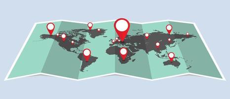 mapa del mundo doblado con alfileres vector