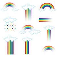 Set of colorful rainbows and clouds vector