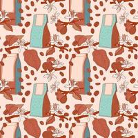 Coffee seamless pattern with packs, flowers and branches vector