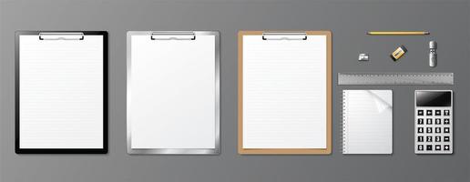 Realistic office supply set with clipboards vector