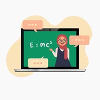 Hijab teacher on laptop teaching online class vector