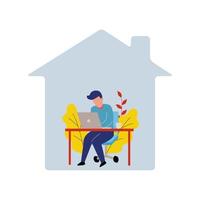 Man working at desk in house shape vector