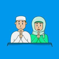 hombre musulmán y mujer rezando vector