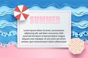 Summer frame background with umbrellas and waves  vector