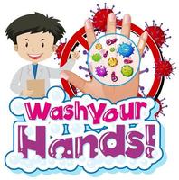 Coronavirus theme with doctor and word wash you hands vector