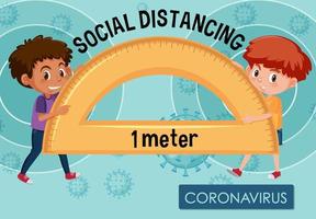 Coronavirus poster design with boys and social distancing vector