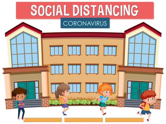 Coronavirus word social distancing at school