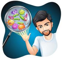 Bearded man with bacteria and infection on hand vector