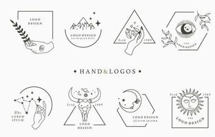 colección de logotipos con manos en cuadros geométricos vector