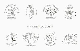 colección de logotipos con manos y lunas vector